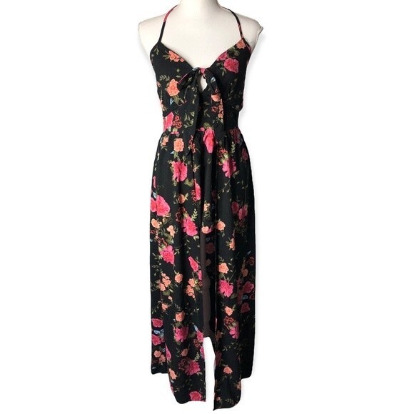 Tox:K3 Sleeveless Halter Neck Floral Cut Out Romper Dress - Picture 1 of 8